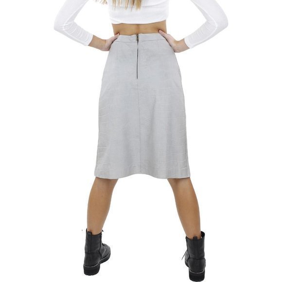 RED VALENTINO Embossed Leather Reptile A-line Skirt In Grey - Picture 3 of 13